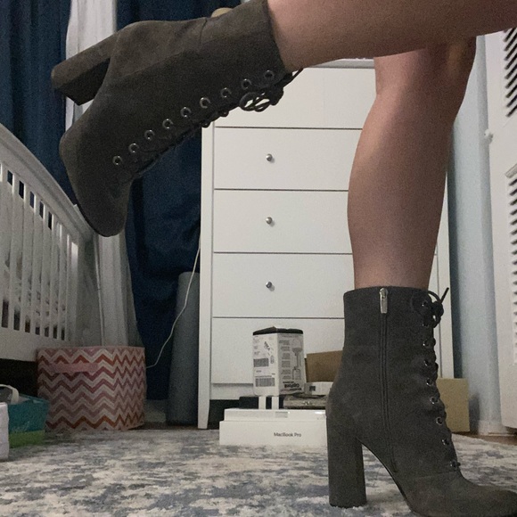 vince camuto grey velvet heels, lace up - Picture 2 of 3